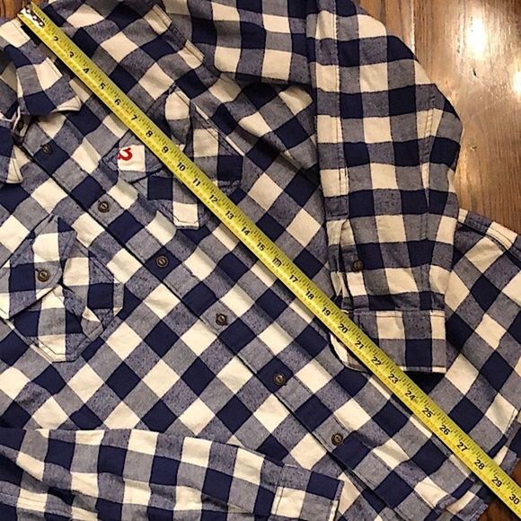 TRUE RELIGION Fleece Long Sleeve Navy White Plaid Western Button Down Shirt XL - Picture 11 of 12